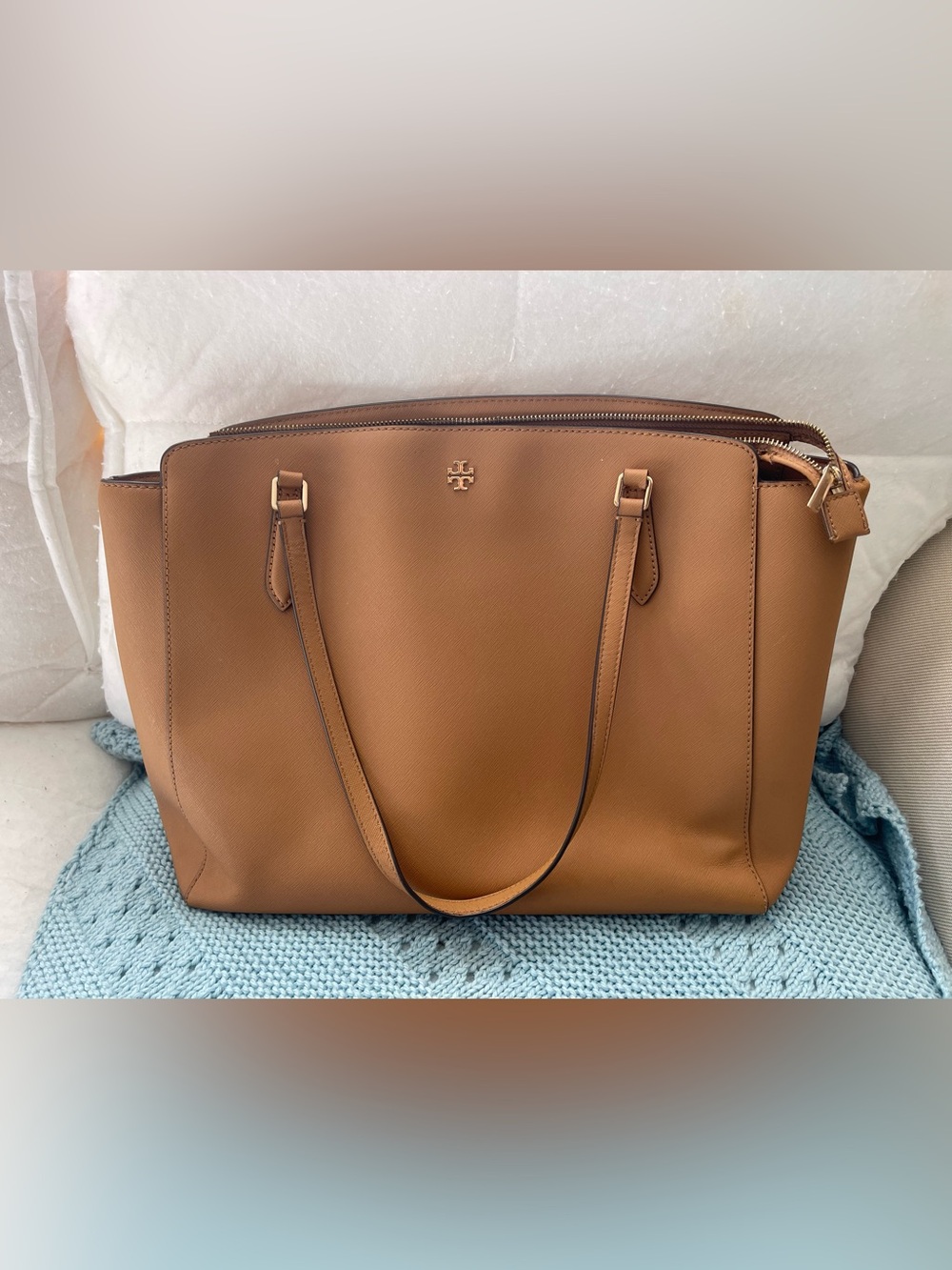 Tory Burch Camel Saffiano Leather Tote